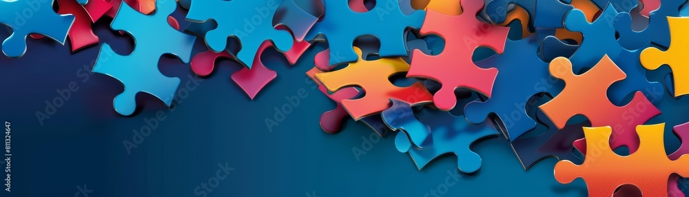 Poster design a banner with a header showcasing connecting jigsaw puzzle pieces and ample copy space