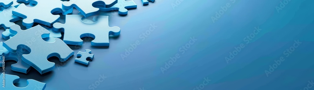 Poster design a banner with a header showcasing connecting jigsaw puzzle pieces and ample copy space