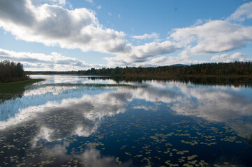 Clouds mirror in a lake in Finland