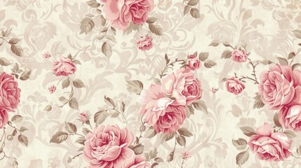 Delicate and romantic vintage illustration of pink roses with soft texturing, perfect for elegant background or decor.