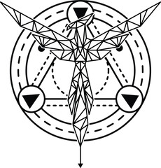 Outline black and white celestial phoenix 