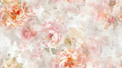 A delicate watercolor background featuring soft pink roses and subtle splashes of color, ideal for elegant designs and decor.