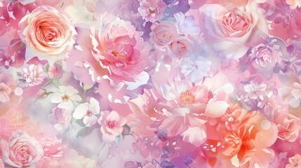 A dreamy and artistic watercolor collage of various flowers, predominantly in pink tones, perfect for sophisticated and gentle design themes.