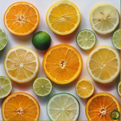 Obraz premium Group of Oranges and Limes Cut in Half