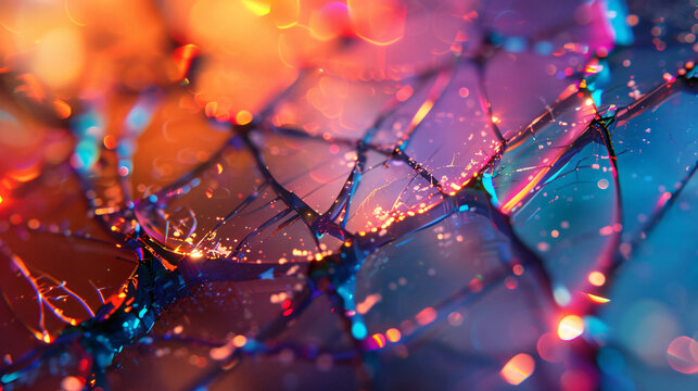 A close-up of a cracked tablet screen, displaying glitchy patterns reminiscent of digital decay