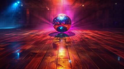 Disco Ball on Wooden Floor With Bright Lights