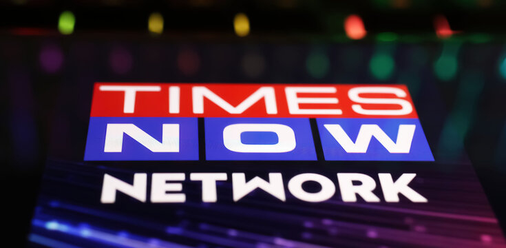 Viersen, Germany - May 9. 2024: Smartphone with logo lettering of indian news channel Times Now on computer keyboard
