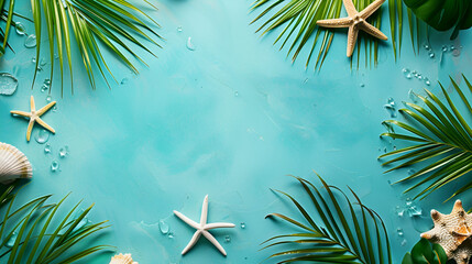 fondo estilo del mar fondo de playa con elementos acuaticos con estrellas de mar y conchas plantilla para diseño invitacion digital