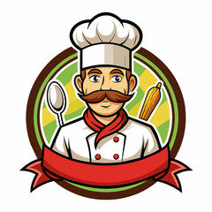 Cartoon Chef Logo Illustration, mascot chef logo, white background