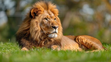 Fototapeta premium wild lion resting calmly in the midst of nature