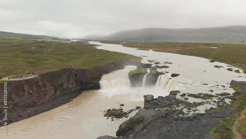 Canvas Prints Aerial view landscape of the Godafoss famous waterfall in Iceland. The breathtaking landscape of Godafoss waterfall