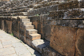 Ancient ruins of the Roman amphitheater in Hierapolis, Pamukkale, Denizli City, Turkey.