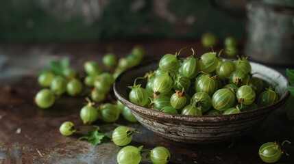 Ripe green gooseberries in a bowl
