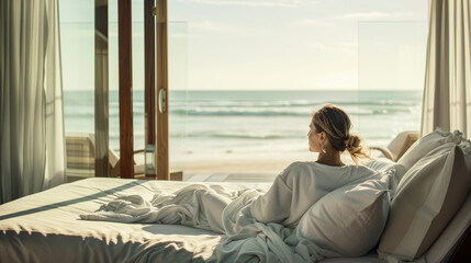 Serene Woman Embracing Coastal Chic Relaxation