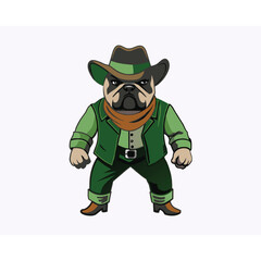 A cowboy bulldog vector logo, exuding western grit with a dash of canine charm, encapsulating rugged frontier spirit.	