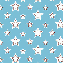 Obraz premium Colorful seamless pattern with white stars. Minimalistic texture on a blue background for decoration and print. Decor for holiday packaging, fabrics, wallpaper, etc.