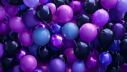 A sky full of balloons in different shades of purple, blue and black Generative AI