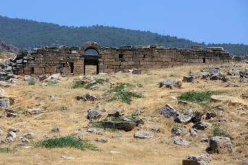 Ruins of antique city Hierapolis, in Pamukkale, Denizli City, Turkey.