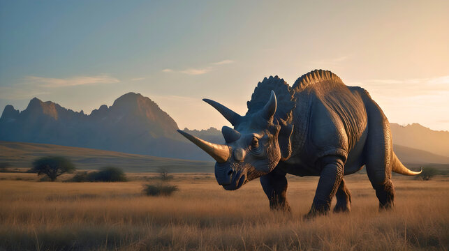 Triceraptos, one of the most famous dinosaurs, this dinosaur usually eats plants and is not a predator, with a very beautiful appearance and a strong  body.