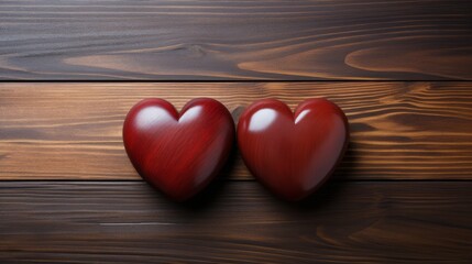 Two Red Hearts on a Wooden Stand