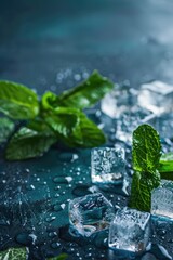 ice and mint close up. Selective focus