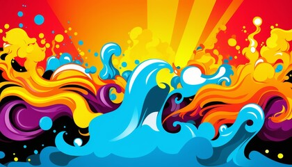Abstract colorful waves in cartoon style. Multicolored background