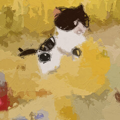 Oil paintings and various flowers, cats, dogs, lotus leaves, plum blossoms, birds, and ponds are beautiful