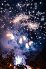 New Year's Eve Fireworks at Casino Baden in Lower Austria, Vibrant Celebration Lighting Up the Night Sky