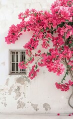 White Building Covered in Pink Flowers
