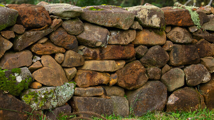 Stone wall with mosses and lichens