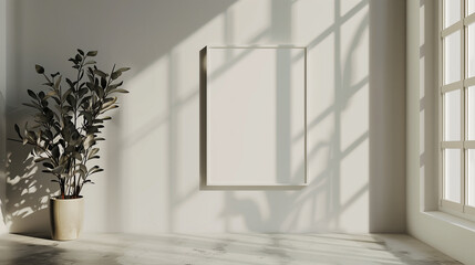 Minimalist Interior with White Frame and Potted Plant