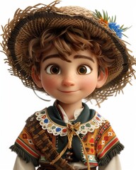 Cartoon, 3D boy in national traditional European attire.