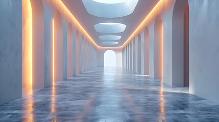 Illuminated Arches: Softly Lit Corridor with Modern Architectural Design