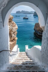 Staircase Leading to Beach With Boats in Water