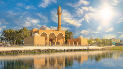 View of the mosque in a Beautiful public beach in Jeddah, Saudi Arabia