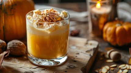 American cuisine. Pumpkin cocktail with rum and nutmeg. 