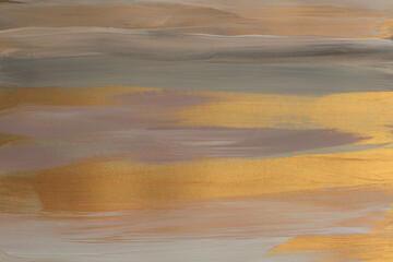 Modern oil and Acrylic smear line painting blot wall. Abstract texture gold, bronze color stain brushstroke background. Contemporary art. Fragment.