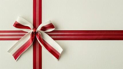 a red ribbon with a delicate bow on a pristine white background in a close-up view, devoid of any text or graphic elements, perfectly centered in the composition.