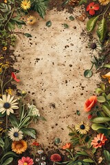 Gardening background and text space. Spring, Autumn and summer, plants, leaves, flowers, banner, greeting card, poster. High quality AI generated image
