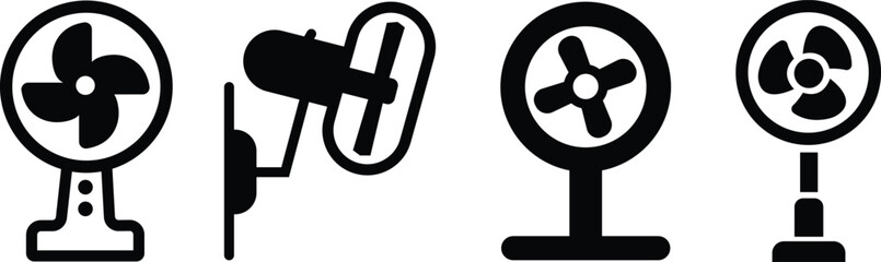 Electric Fan Icons set. Multi Series. Ceiling Fans, Propellers flat Vector . Electric Indoor Fans Symbol Pack. Air Conditioning, Cooling, Climate Control Technology. Household Appliance Isolated