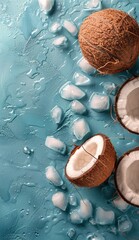 Coconuts and Ice on Blue Surface