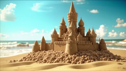 Beautiful sand castle on the sea beach.