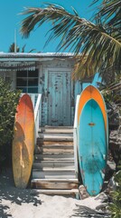 Beach Hut With Surfboards on Porch