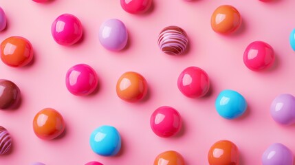 Colorful glossy balls on pink background. 3d rendering.