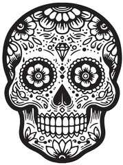 Tattoo Sugar Skull Outlines. Vector of painted flowers Decorated Skull for Day of the Dead suga skull in Svg, PNG, Clipart, illustration for Crafts, Scrapbooking, and creative projects.