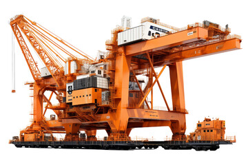 A large orange crane is lifting a large orange ship
