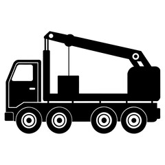 Naklejka premium a mobile crane truck vector art silhouette, black color illustration on a white background.