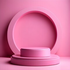 An Empty Round Cylinder 3d Pink Platform Podium Perfect for Product or Cosmetics Presentation on Pink Background,