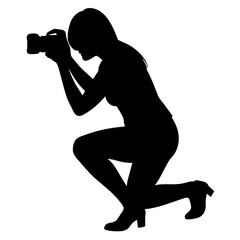 Girl photographer, vector silhouette, black color silhouette, white background (11)