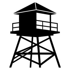 Lifeguard tower vector silhouette, black color silhouette, white background (41)